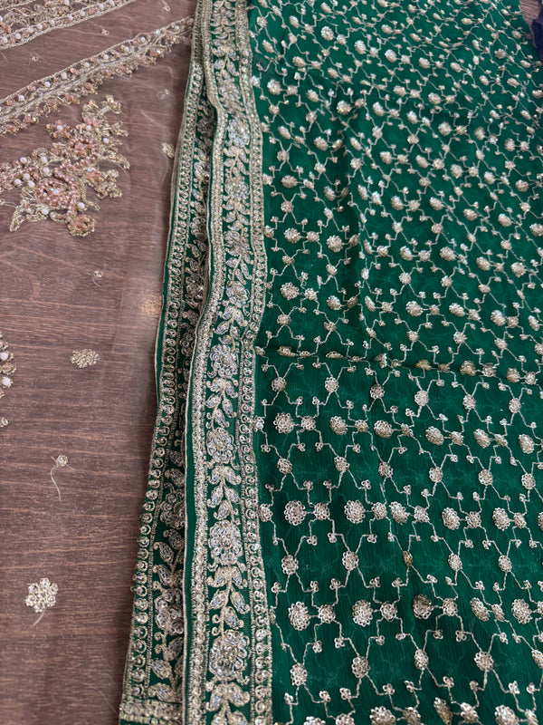 Maria B coture skin green bridal chiffon 2025