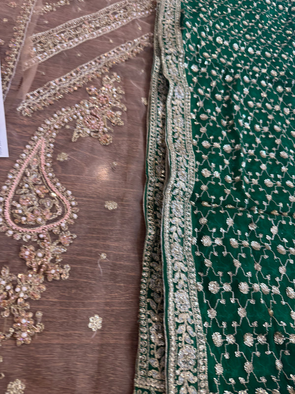 Maria B coture skin green bridal chiffon 2025