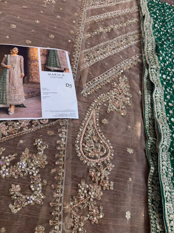 Maria B coture skin green bridal chiffon 2025