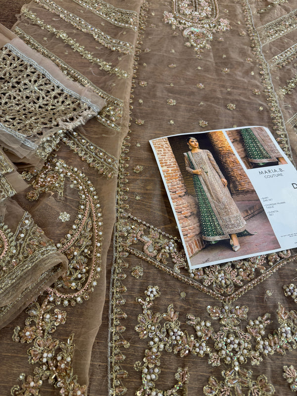Maria B coture skin green bridal chiffon 2025