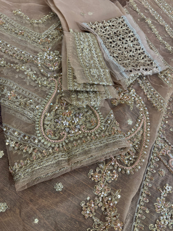 Maria B coture skin green bridal chiffon 2025