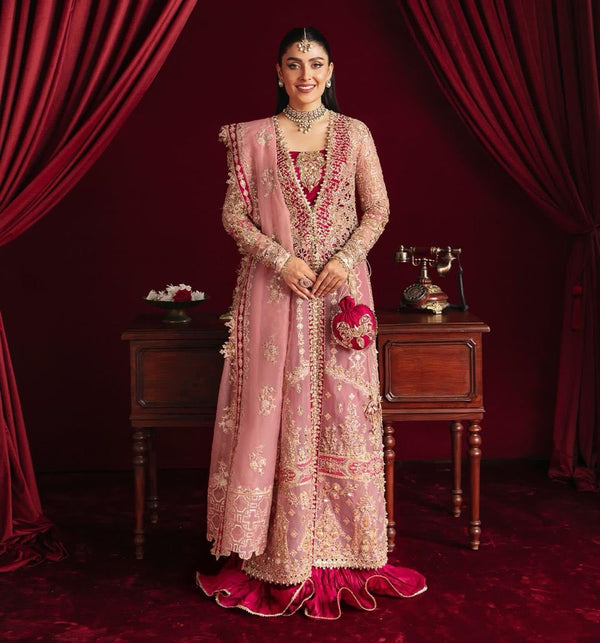 Qalamqar pink chiffon wedding edition