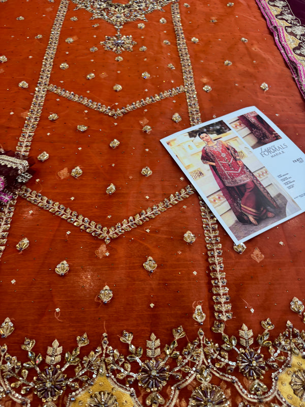 Maria B rust chiffon wedding edition