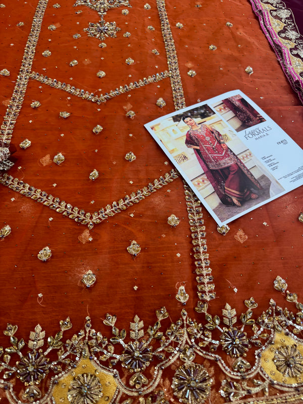 Maria B rust chiffon wedding edition