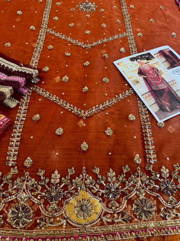 Maria B rust chiffon wedding edition