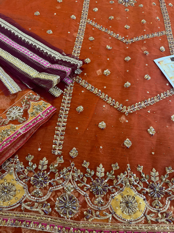 Maria B rust chiffon wedding edition