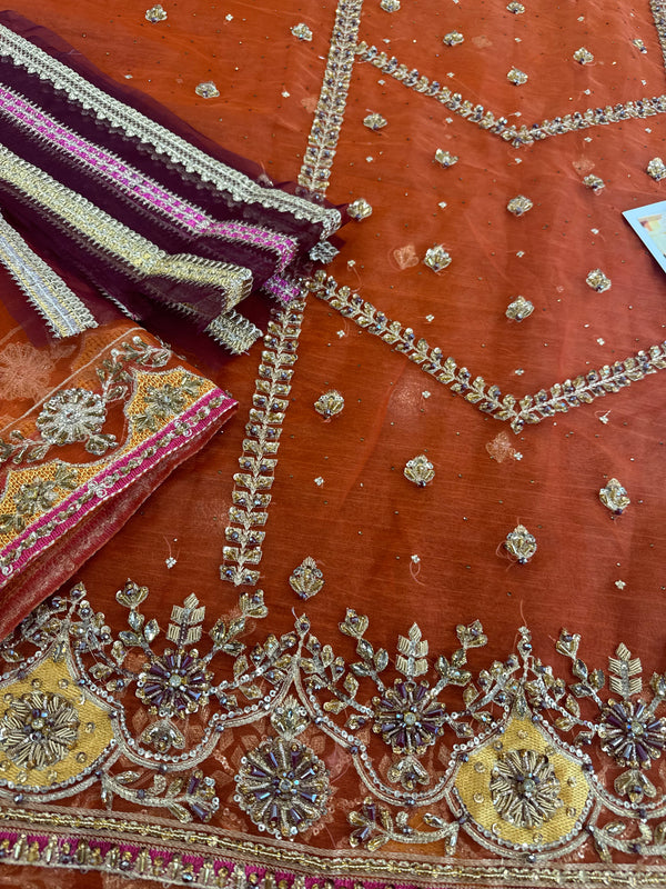 Maria B rust chiffon wedding edition