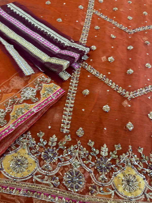 Maria B rust chiffon wedding edition