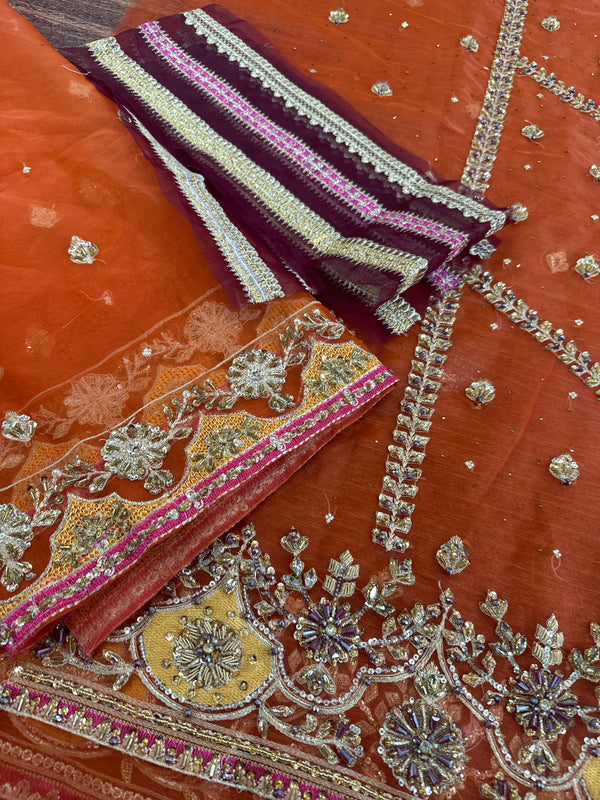 Maria B rust chiffon wedding edition