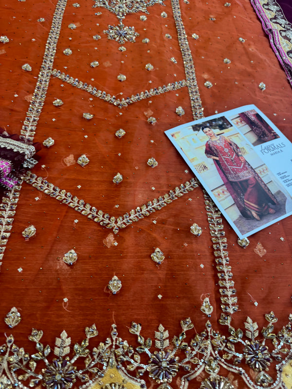 Maria B rust chiffon wedding edition