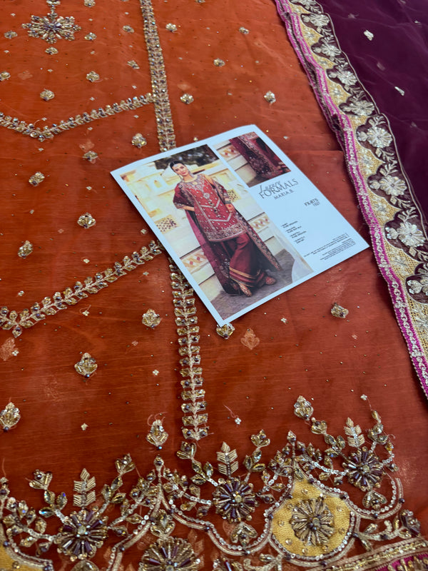 Maria B rust chiffon wedding edition