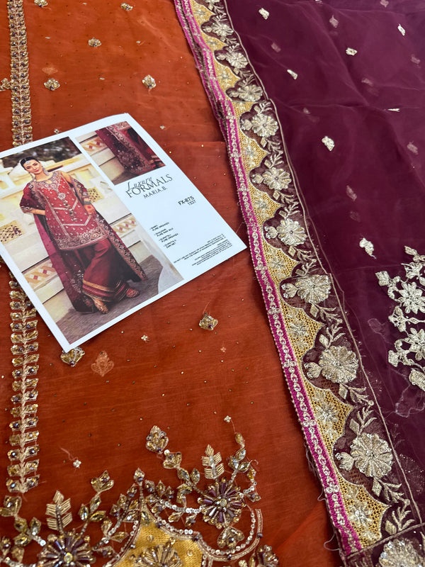 Maria B rust chiffon wedding edition