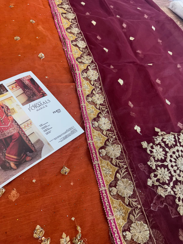 Maria B rust chiffon wedding edition