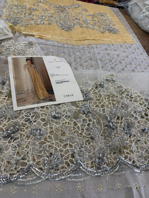 Saira Shakira white yellow chiffon wedding edition