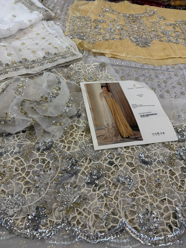 Saira Shakira white yellow chiffon wedding edition