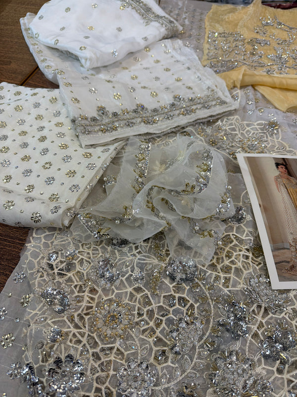 Saira Shakira white yellow chiffon wedding edition