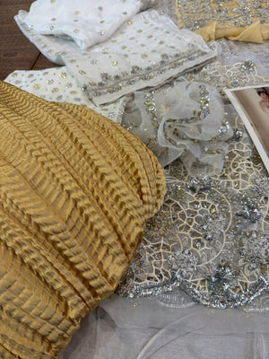 Saira Shakira white yellow chiffon wedding edition