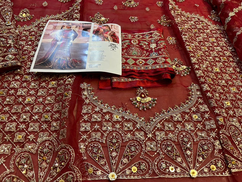 Mohsin Naveed Ranjha red golden wedding collection