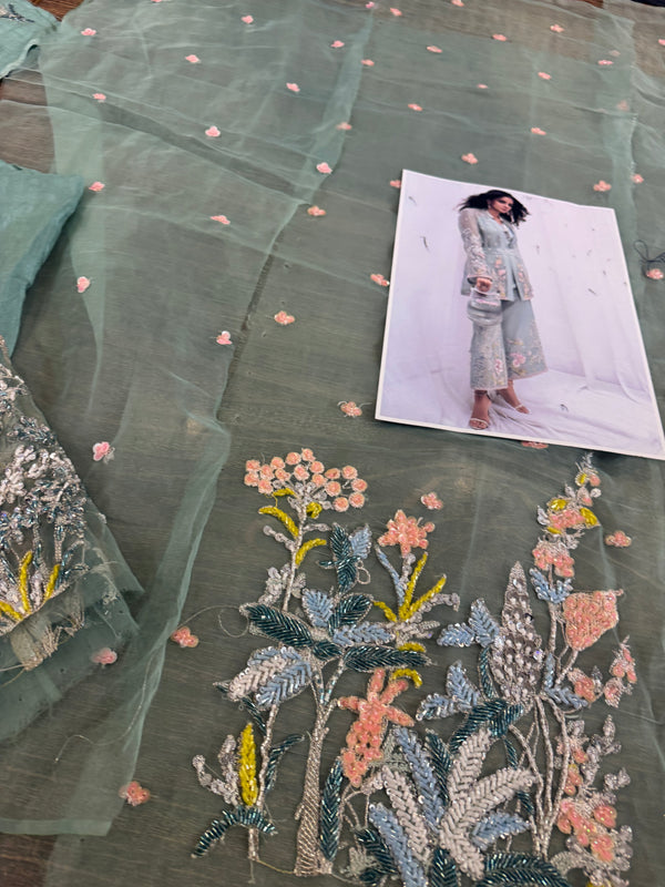 Hussain Rehar sea green multi wedding edition