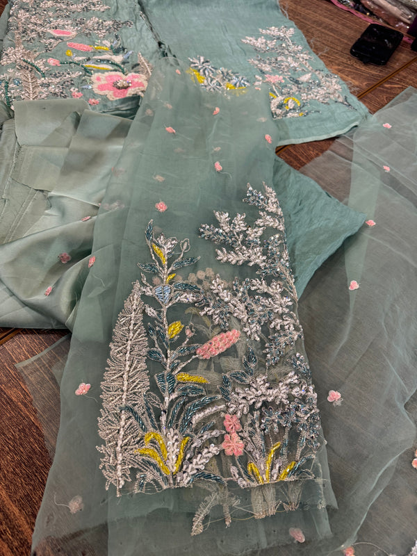 Hussain Rehar sea green multi wedding edition