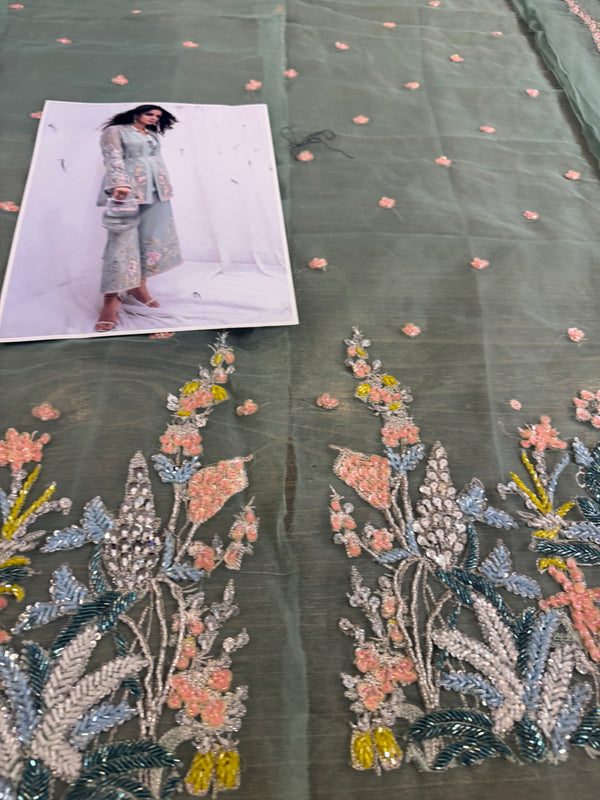 Hussain Rehar sea green multi wedding edition