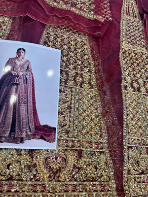 Hussain rehar red bridal organza