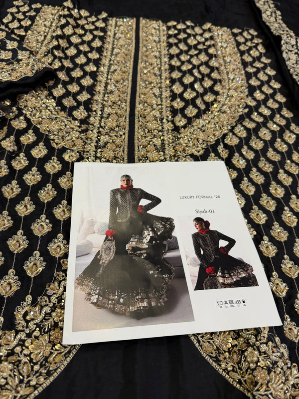 Hussain Rehar black chiffon wedding edition