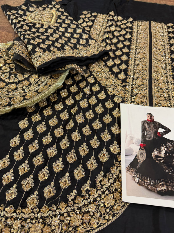 Hussain Rehar black chiffon wedding edition