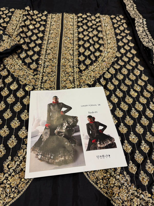 Hussain Rehar black chiffon wedding edition