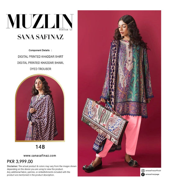 Sana Safinaz Muslim pink multi winter collection