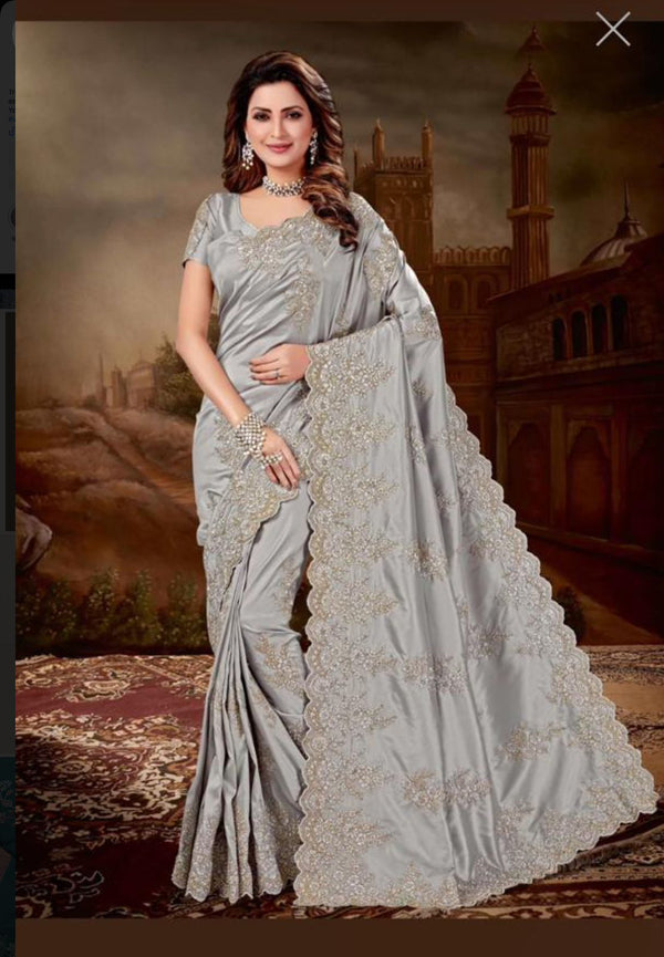 Indian saree grey handmade