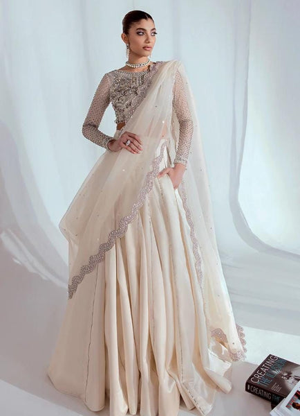 Hussain rehar white heavy wedding edition