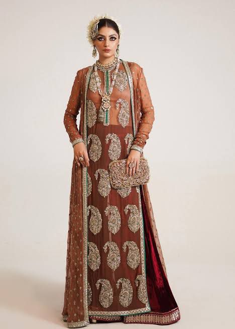 Hussain rehar brown gown wedding edition