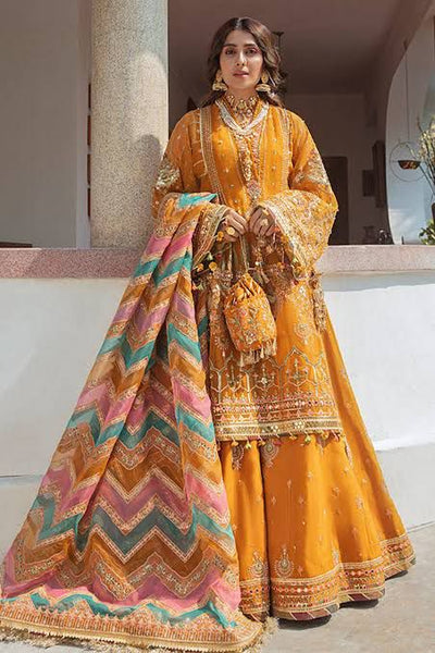 Mohsin Naveed Ranjha yellow with laser work dopata wedding edition