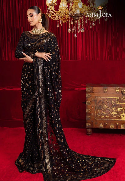 Asim jofa saree black wedding edition