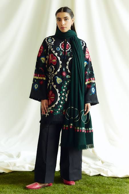 Coco by Zara shahjahan black multi winter collection