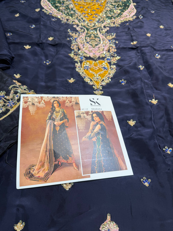 Shazia kiyani blue multi along pure silk dopata wedding edition