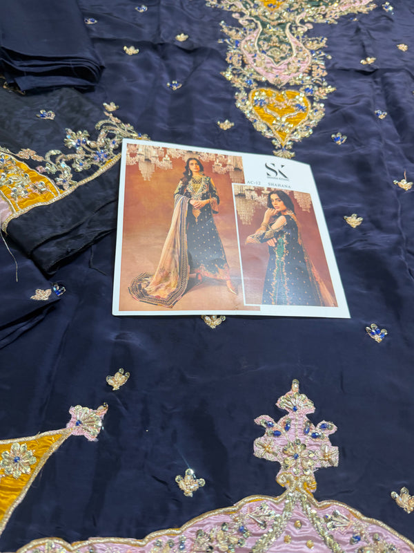 Shazia kiyani blue multi along pure silk dopata wedding edition