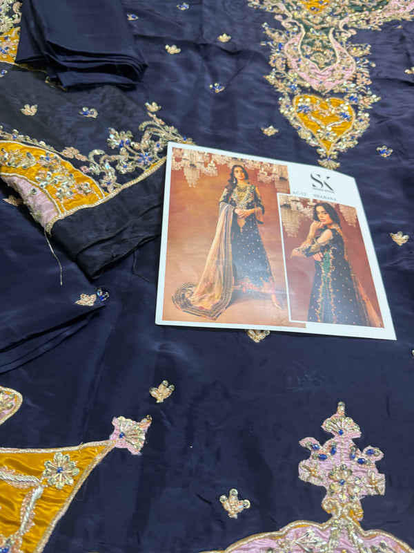 Shazia kiyani blue multi along pure silk dopata wedding edition