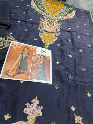 Shazia kiyani blue multi along pure silk dopata wedding edition