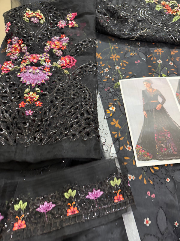 Maria B black mbroided wedding chiffon