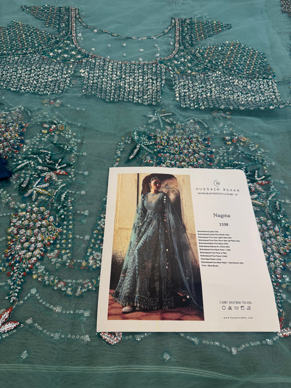 Hussain Rehar sea green bridal chiffon