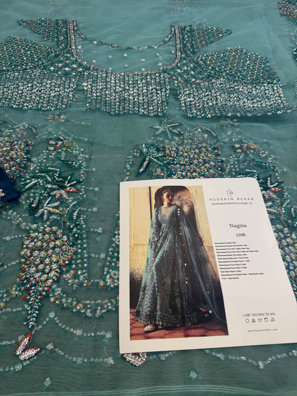 Hussain Rehar sea green bridal chiffon