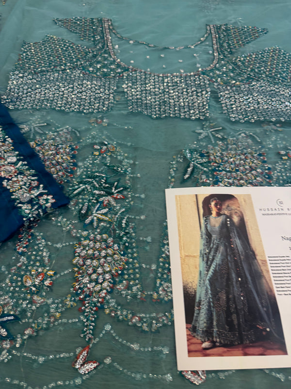 Hussain Rehar sea green bridal chiffon