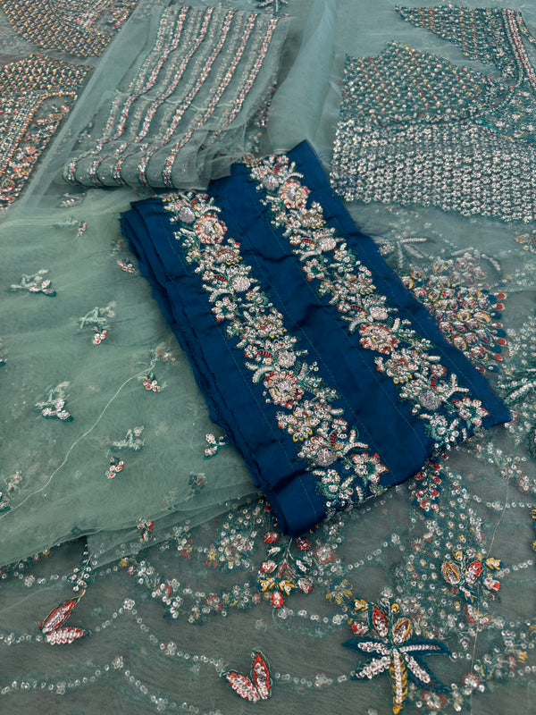 Hussain Rehar sea green bridal chiffon