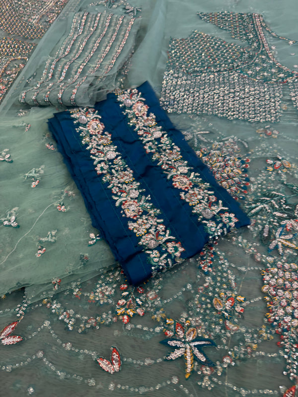 Hussain Rehar sea green bridal chiffon