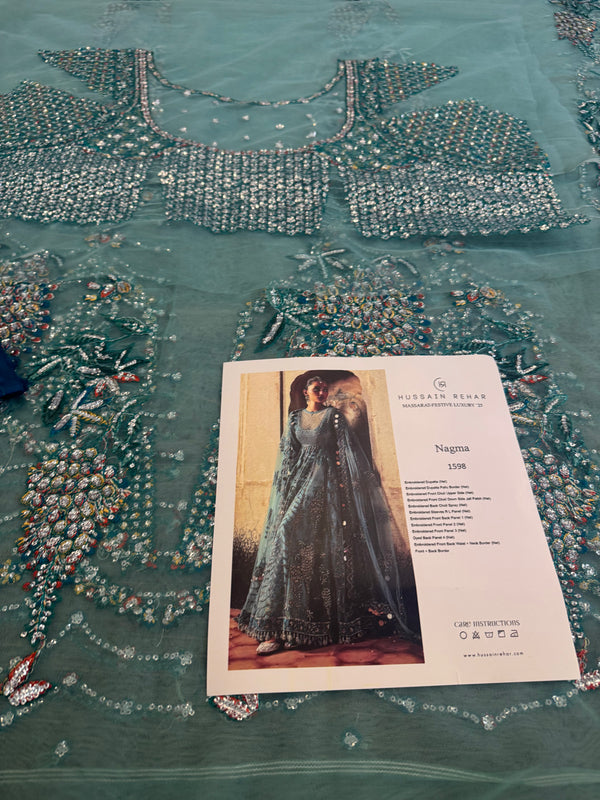 Hussain Rehar sea green bridal chiffon