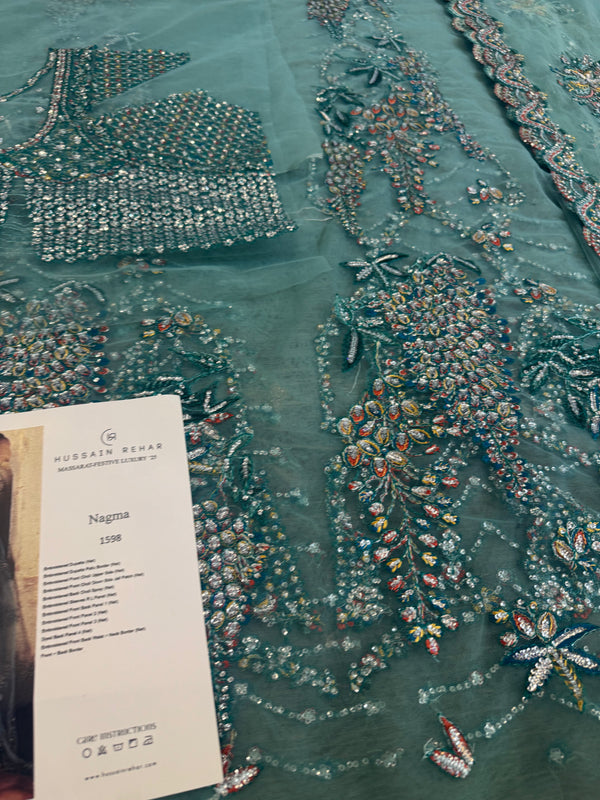 Hussain Rehar sea green bridal chiffon