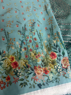 Hussain Rehar sea green bridal chiffon