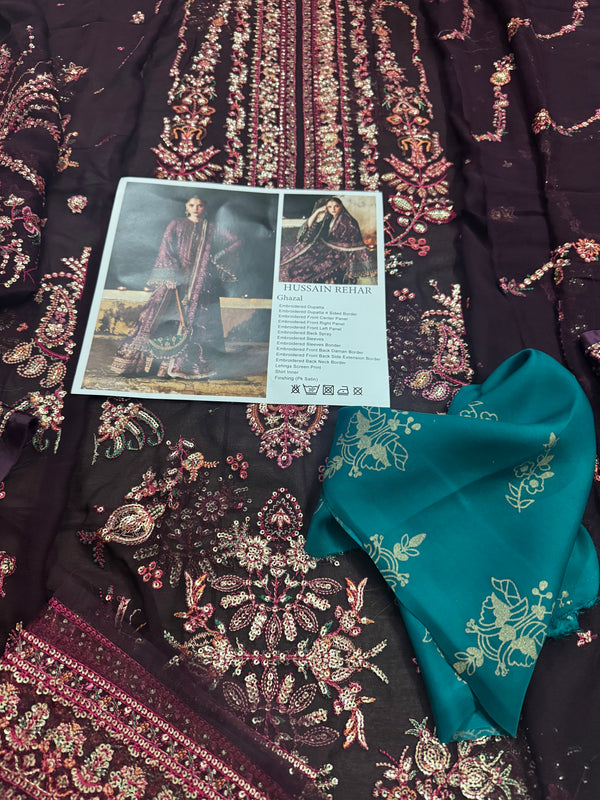 Hussain Rehar purple chiffon wedding edition